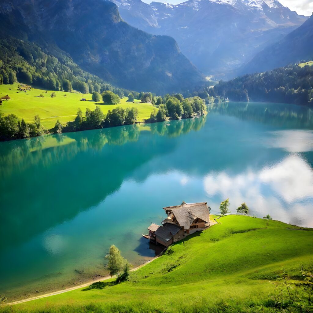 A house in the village on the lake shore