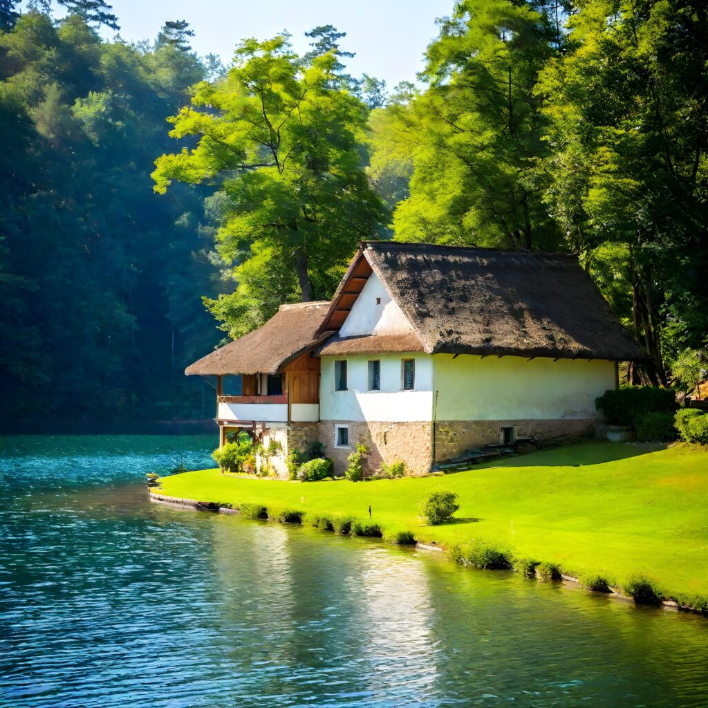 A house in the village on the lake shore