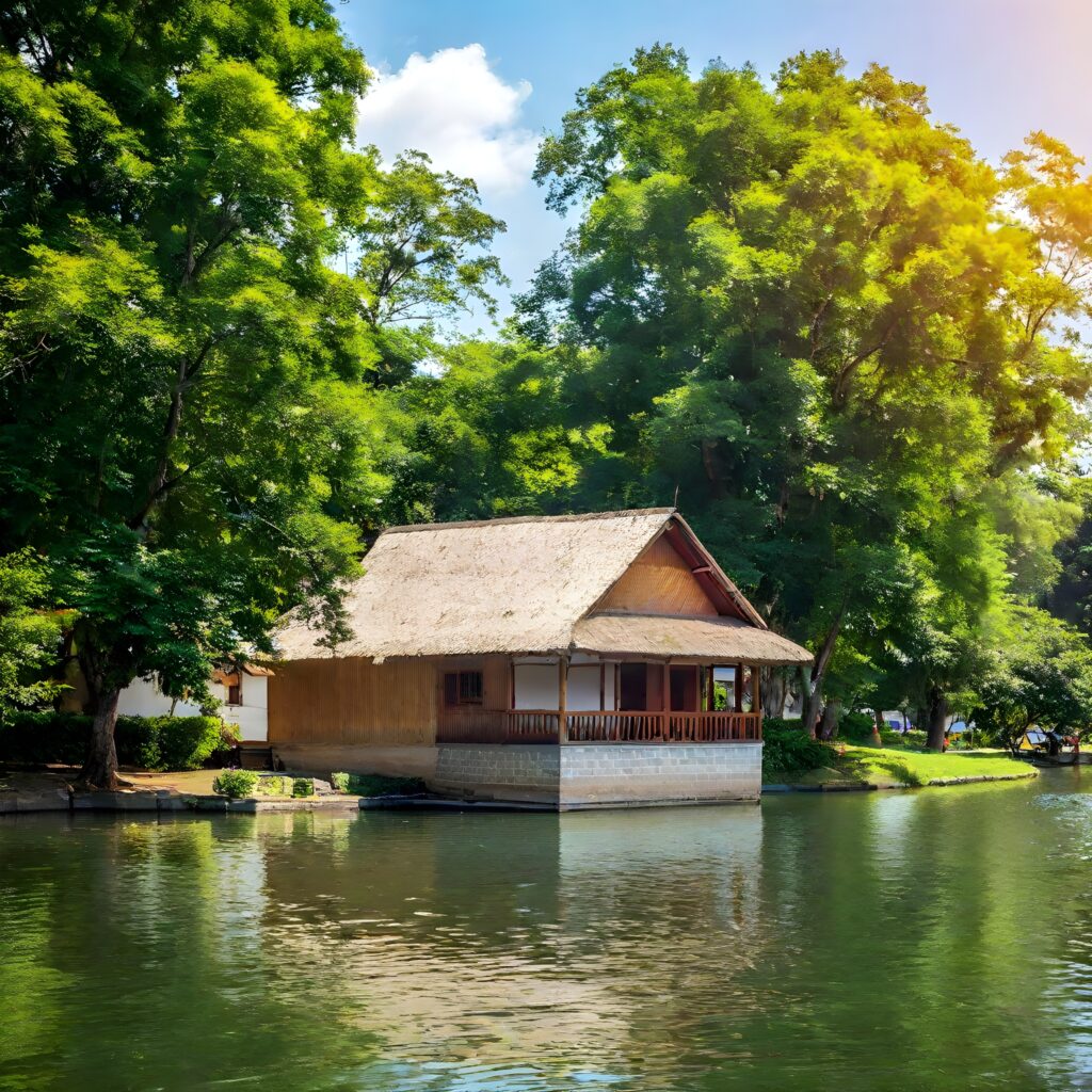 A house in the village on the lake shore