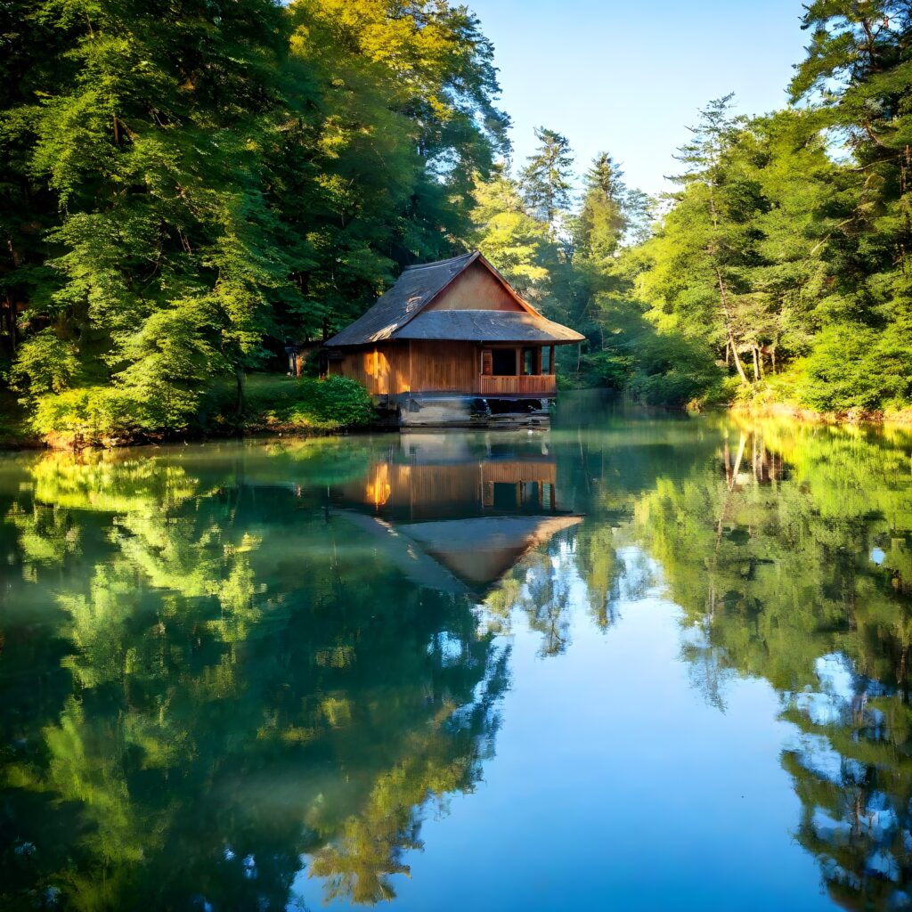 A house in the village on the lake shore