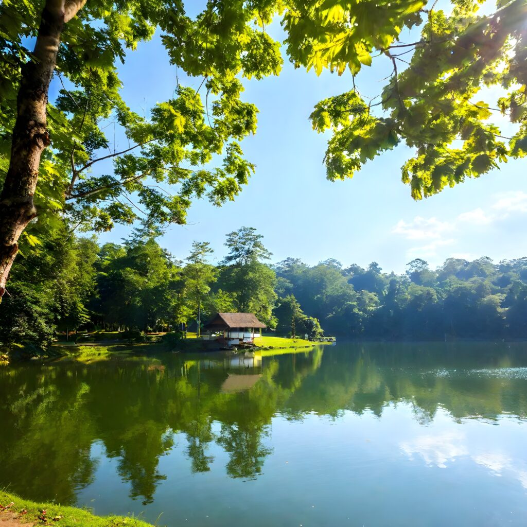 A house in the village on the lake shore