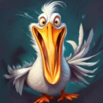 Смешной пучеглазый пеликан, мульфильм, чёрный фон
