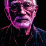 рисунок, контур деда, чёрный фон, неон одной линией, профессионально, эстетично, красиво, реалистично, 4k, 30mm lens