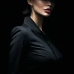 Женщина  в тренде, чёрный фон, смелые линии, светотень, яркий цвет, за гранью времени и воображения, элегантность, цифровое фото, эстетично, красиво, реалистично, профессиональное фото, 4k