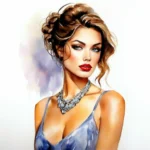 Акварель, очень красивая романтичная шикарная шатенка