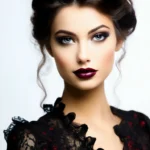 Сногсшибательная брюнетка, фотография, глянец, бордовые губы, фокус на  выразительные блестящие глаза