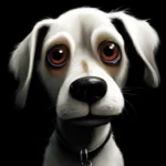 Пёсик, выпученные глаза, чёрный фон, карикатура