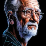 5 рисунок, контур деда, чёрный фон, неон одной линией, профессионально, эстетично, красиво, реалистично, 4k, 30mm lens