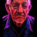7 рисунок, контур деда, чёрный фон, неон одной линией, профессионально, эстетично, красиво, реалистично, 4k, 30mm lens
