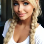Прекрасная девушка, чёлка, голубые глаза, блондинка