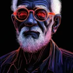 9 рисунок, контур деда, чёрный фон, неон одной линией, профессионально, эстетично, красиво, реалистично, 4k, 30mm lens