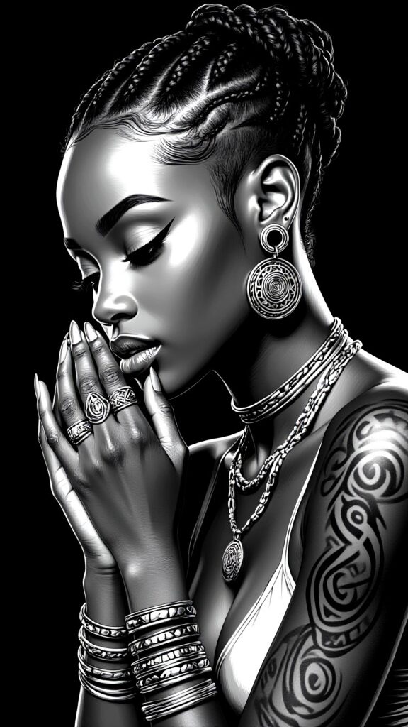 Плоский рисунок ч\б женщины из Африки