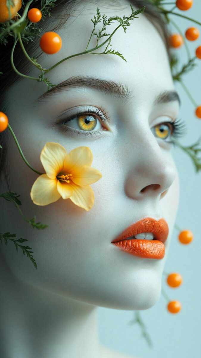 Часть лица женщины. Кожа лица имеет бледный голубоватый оттенок