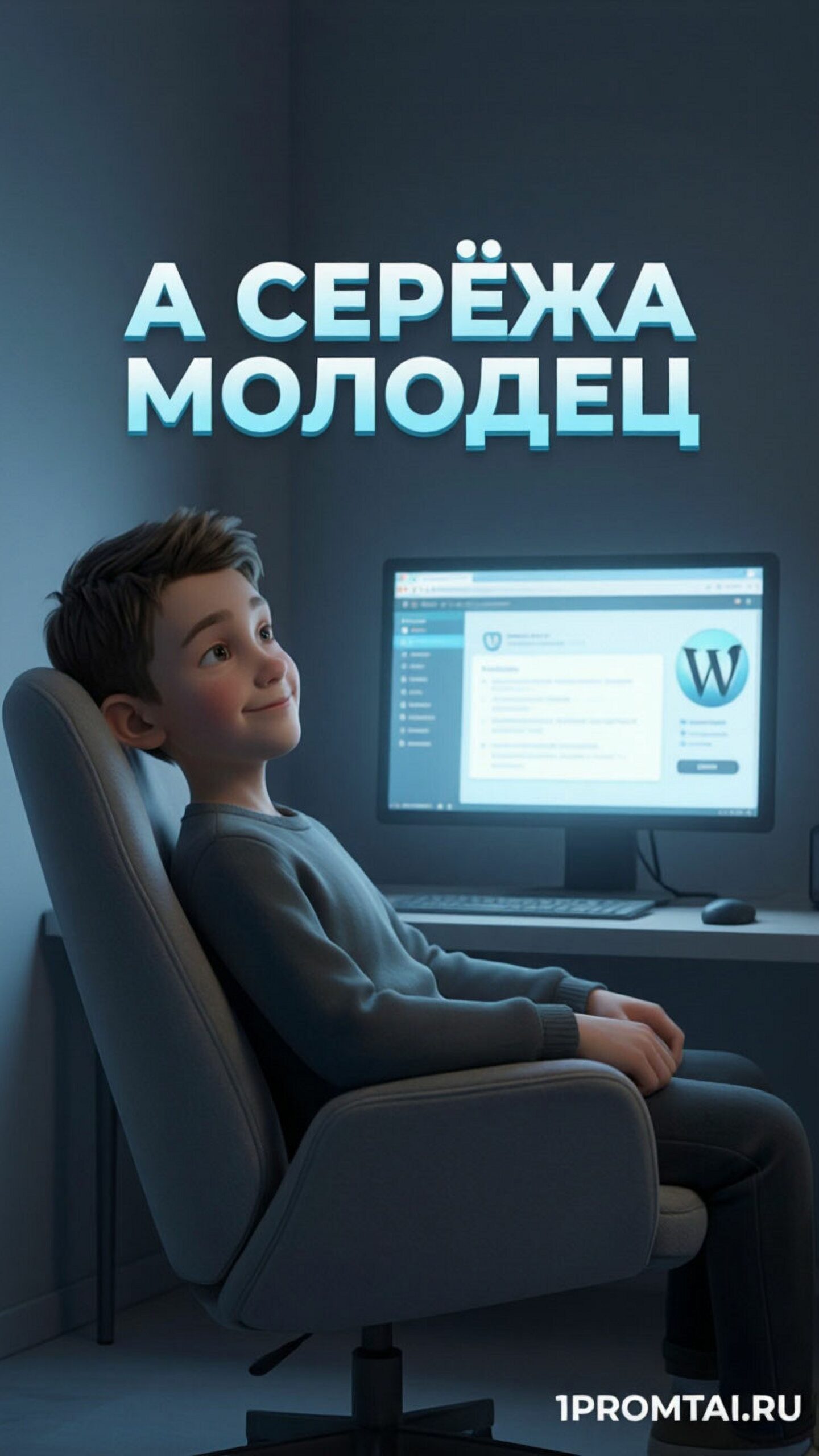 Надпись крупными объемными буквами: «А Серёжа молодец»